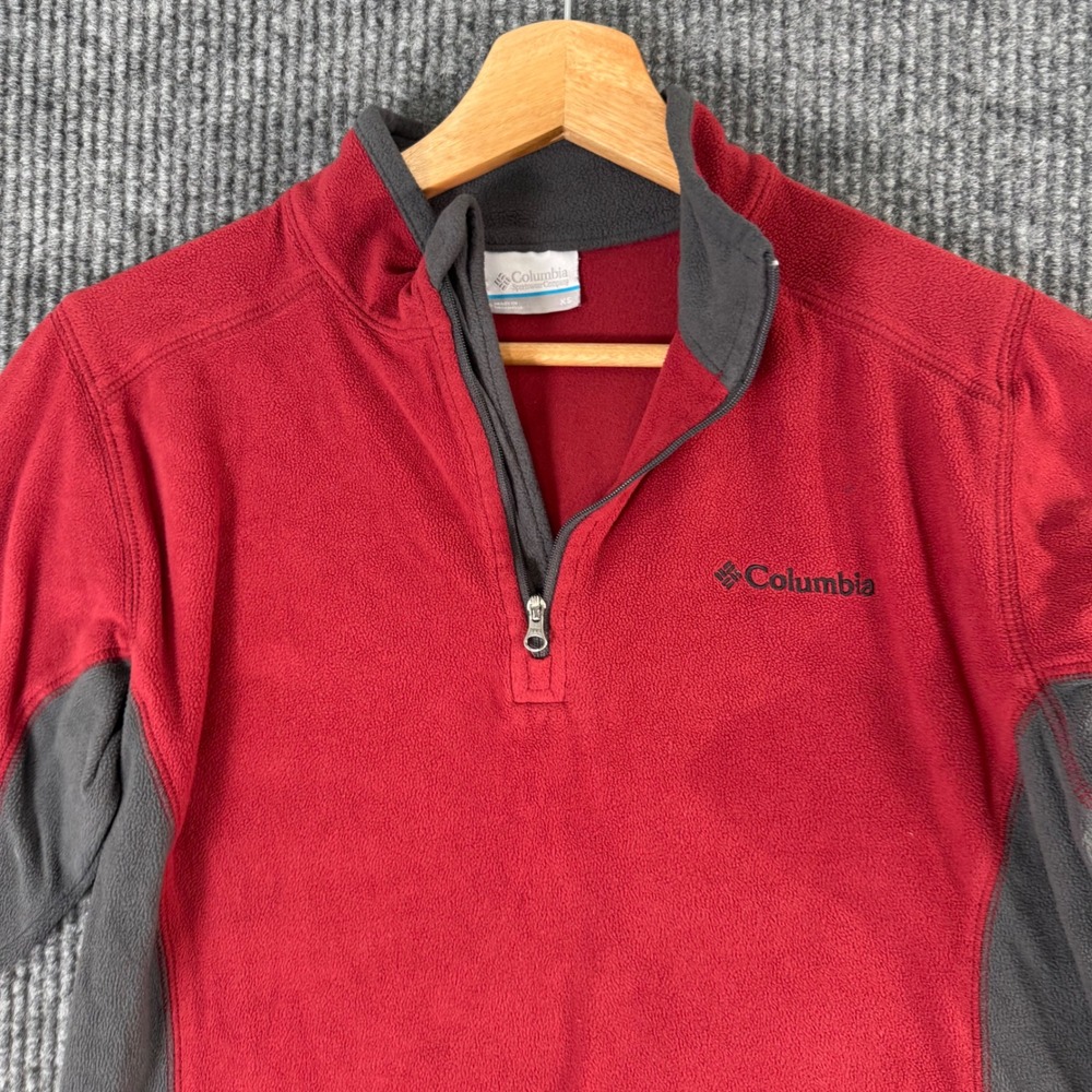 Columbia Womens XS Fleece Pullover Red Gray 1/4 Zip Jacket Y2K Gorpcore Hiking‎